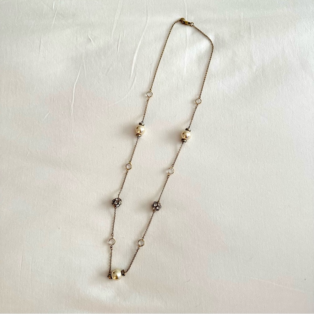 J Crew Gold Pearl and Rhinestone Statement Necklace